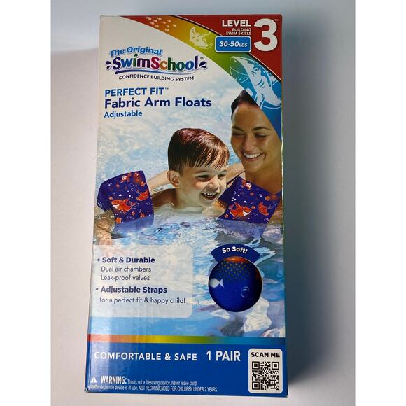 Swim Schools Blue and Orange Fabric Arm Floats 30-50 lbs. New in Box - Picture 7 of 7